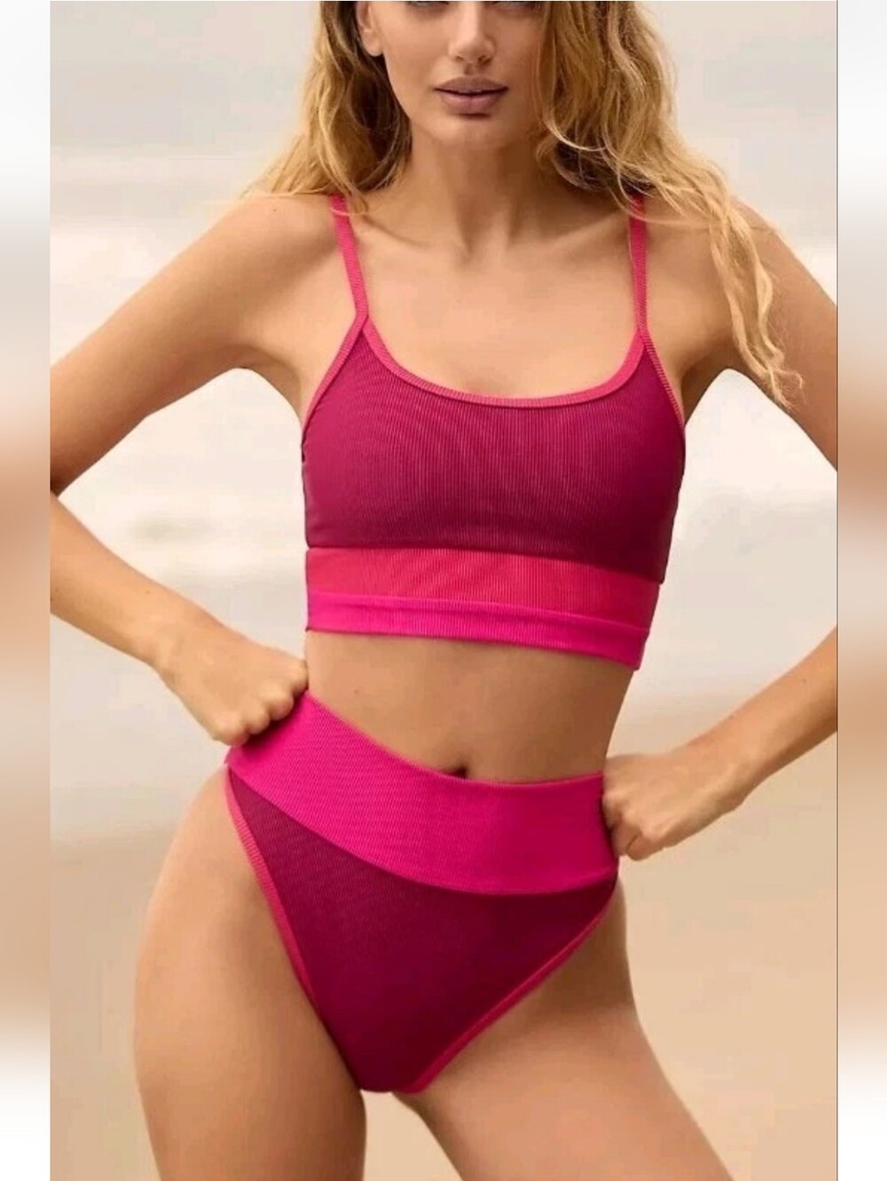 NWT! Beach Riot Eva Top & Emmy HR Bottom Bikini Set Swimsuit! Size L